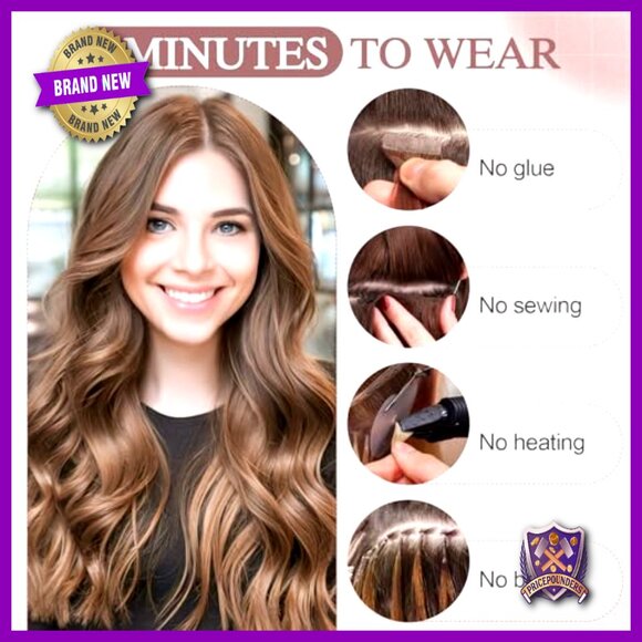 Real Human Hair Halo Extensions, 12 Inch Wavy, Adjustable Invisible Wire main image 4
